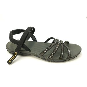 Teva Sandals Women's 7.5 Black Gold Kayenta Hook and Loop Strappy Sport 1002346